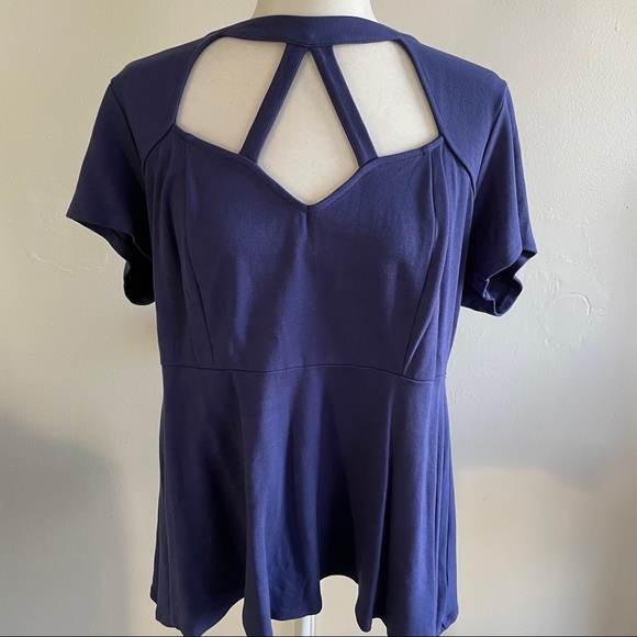 Violet Cage Neck Peplum Tee - Picture 5 of 6